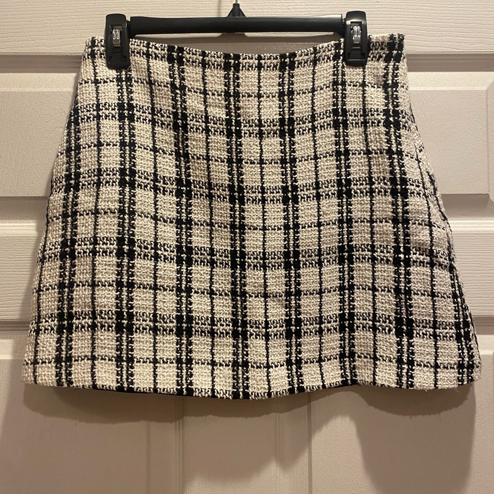 Lulu's Black and White Tweed Plaid Mini Skirt